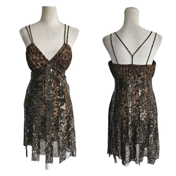 Mac Duggal Couture Leopard Sequin Mesh Cocktail Dress Size 6 - Picture 1 of 8